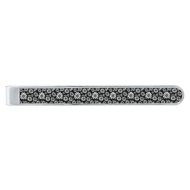 Tie Bar-Flower Print Silver Finish Tie Bar (Front)