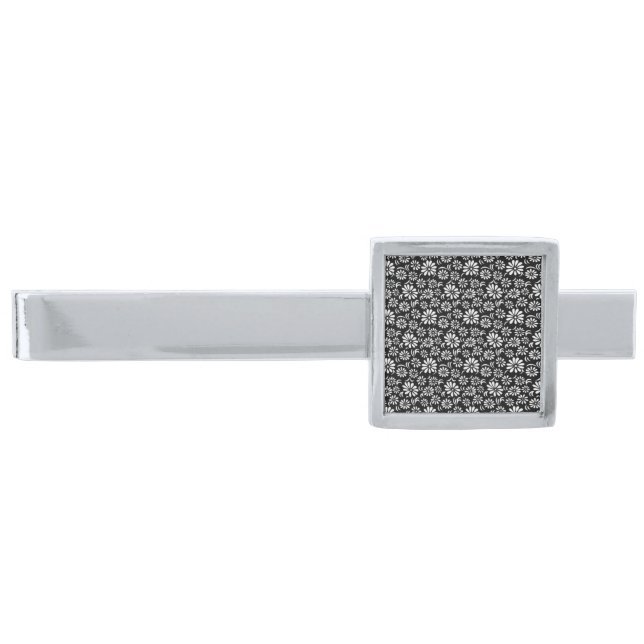 Tie Bar-Flower Print Silver Finish Tie Bar (Front)