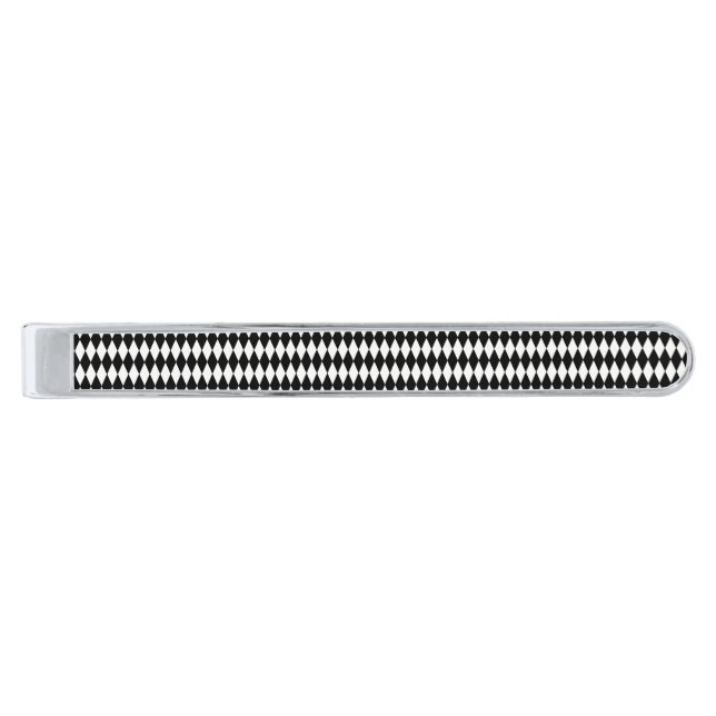 Tie Bar-Harlequin Diamond Print Silver Finish Tie Clip (Front)