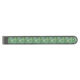 Tie Bar-Paisley Print   Gunmetal Finish Tie Bar