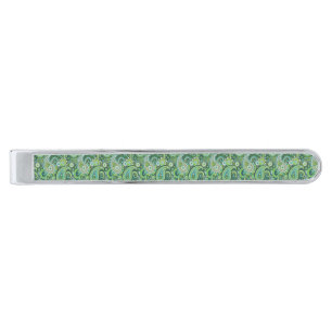 Tie Bar-Paisley Print Silver Finish Tie Bar