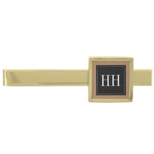 Tie Bar _ Tan Brown Black Squared Initials