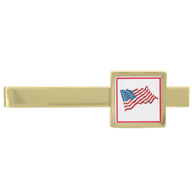 Tie Bar-USA Flag Gold Finish Tie Bar (Front)