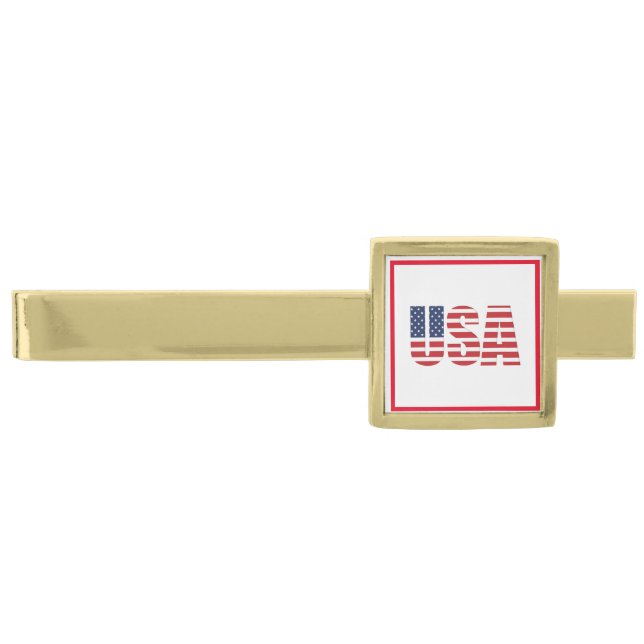 Tie Bar-USA Flag Gold Finish Tie Bar (Front)