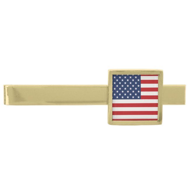 Tie Bar-USA Flag Gold Finish Tie Bar (Front)