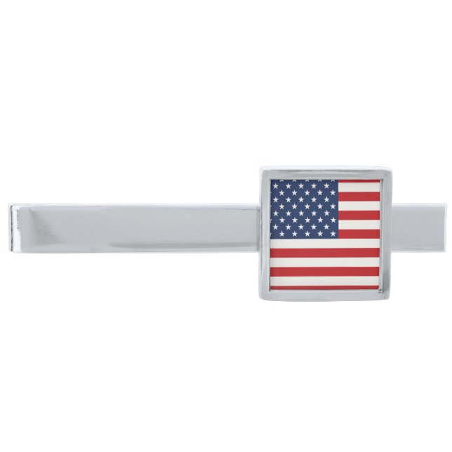 Tie Bar-USA Flag Silver Finish Tie Bar (Front)
