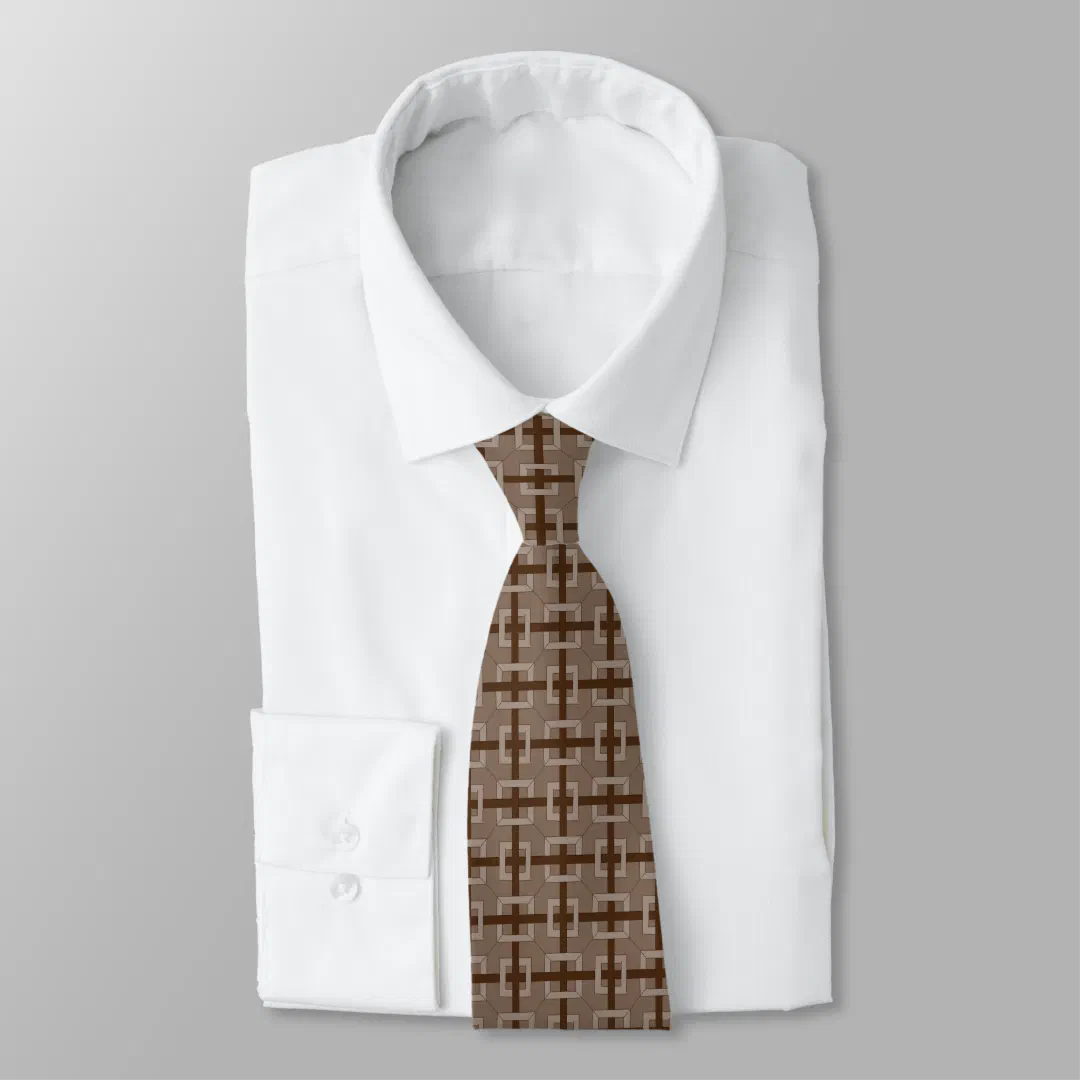 Tie (dbl side) - Interwoven Squares in Brown (Tied)