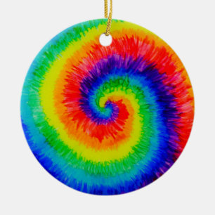 Tie Die Rainbow in Alcohol Ink Ceramic Ornament