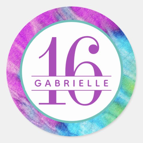 Tie Dye 16th Birthday Personalized Purple Birthday Classic Round Sticker