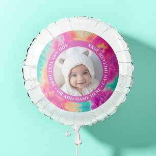 Tie Dye - 1 Photo - Custom Text - Hot Pink Teal Balloon