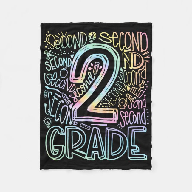 Tie Dye 2nd Grade Typography Team Second Grade Tea Fleece Blanket (Front)