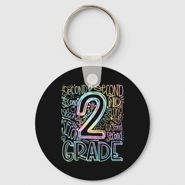 Tie Dye 2nd Grade Typography Team Second Grade Tea Keychain (Front)