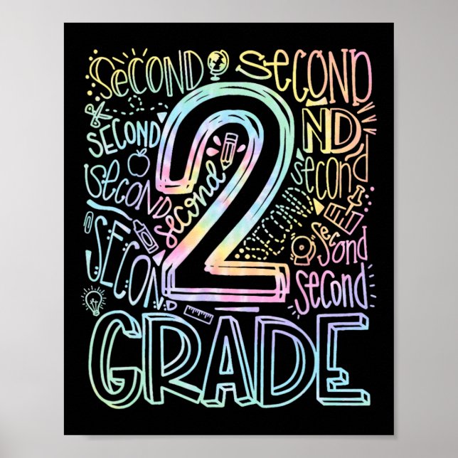 Tie Dye 2nd Grade Typography Team Second Grade Tea Poster (Front)