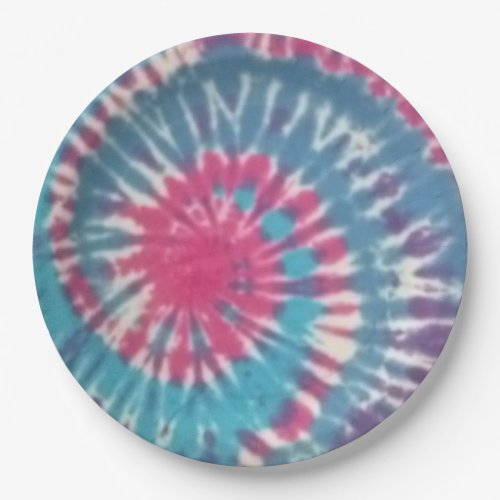tie dye 9inch paper plates blue pink purple spiral