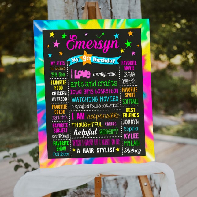 Tie Dye 9th Birthday milestone sign canvas 1073 (Creator Uploaded)