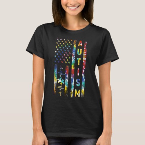 Tie Dye American Flag Autism Awareness Support Tea T_Shirt