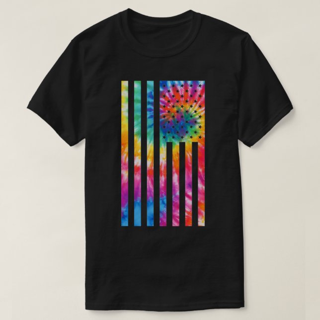 Tie Dye American Flag USA Patriotic Rainbow  T-Shirt (Design Front)