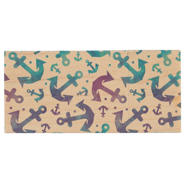 Tie Dye Anchor Pattern 2 Wood Flash Drive (Front)