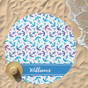 Tie Dye Anchor Pattern Add Your Name Beach Towel