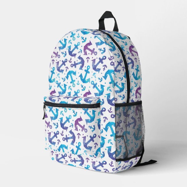 Tie Dye Anchor Pattern Printed Backpack (Back Corner Right)