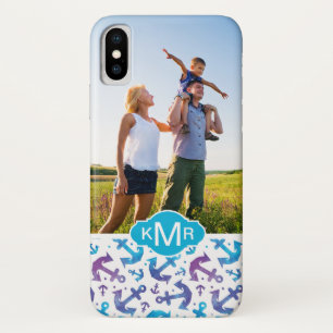 Tie Dye Anchor Pattern Your Photo & Monogram iPhone X Case