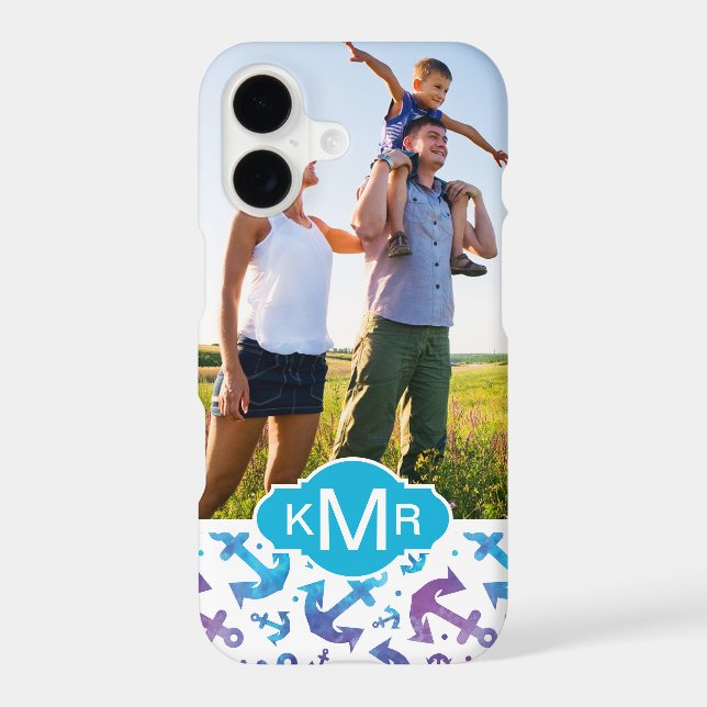 Tie Dye Anchor Pattern | Your Photo & Monogram Iphone Case (Back)