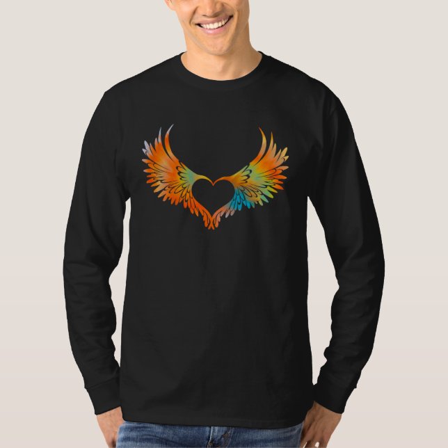 Tie Dye Angel Wings Heart Freedom Retro 60s 70s Wo T-Shirt (Front)