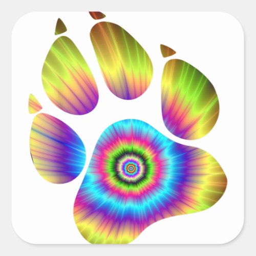 Tie Dye Animal Cat Dog Paw Print For Pet Lover Square Sticker