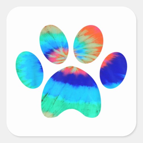 Tie Dye Animal Cat Dog Paw Print Pet Lover Gift Square Sticker