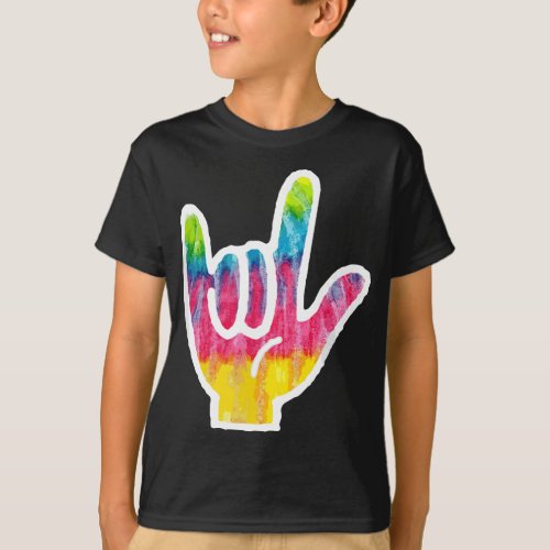 Tie Dye ASL Sign Language Hand Symbol  Gift I Love T_Shirt