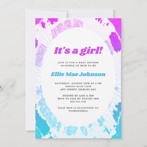 Tie Dye Baby Shower Its a Girl Invitation