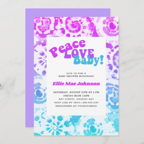 Tie Dye Baby Shower Retro Peace Love Baby Invitation