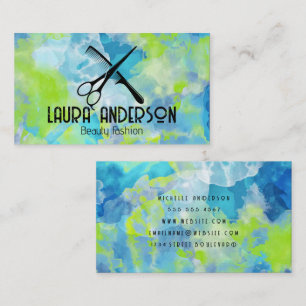 Tie Dye Background Scissors Comb Artistic Business Card