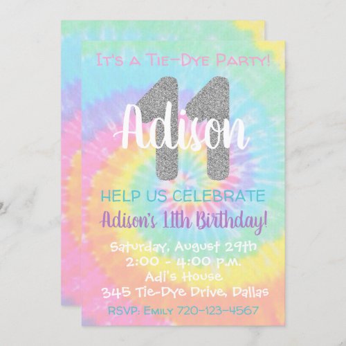 Tie Dye Birthday Invitation 11th Birthday