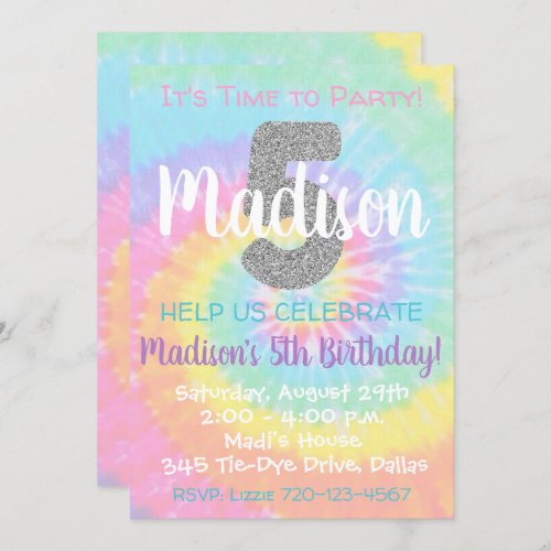 Tie Dye Birthday Invitation 5th Birthday