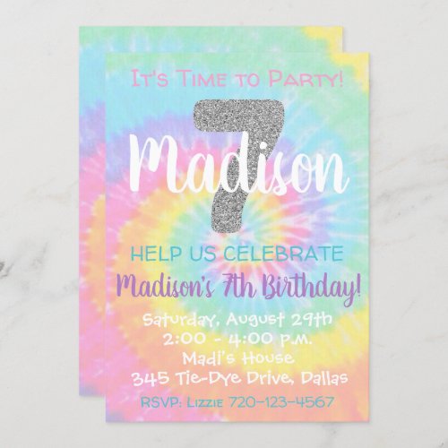 Tie Dye Birthday Invitation 7th Birthday