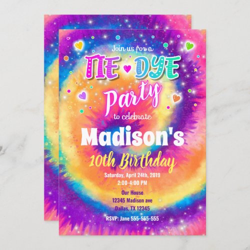Tie Dye Birthday Invitation Hippie Birthday Invitation