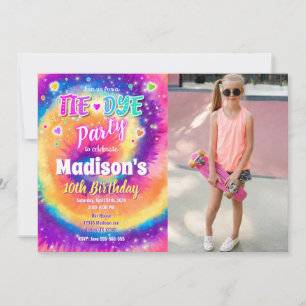 Tie Dye Birthday Invitation, Hippie Birthday Photo Invitation