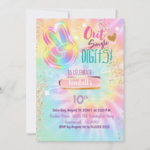 Tie Dye Birthday Invitation Peace Out Single Digit