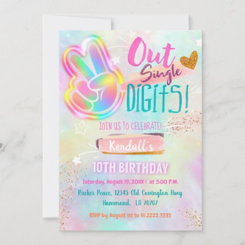 Tie Dye Birthday Invitation Peace Out Single Digit
