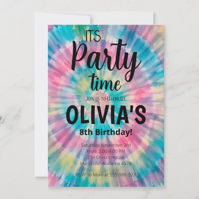Tie Dye Birthday Invitation Rainbow Tie Dye Birthd (Front)