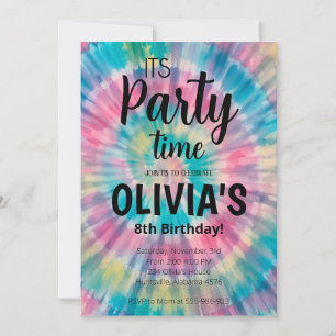 Tie Dye Birthday Invitation Rainbow Tie Dye Birthd