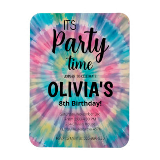 Tie Dye Birthday Invitation Rainbow Tie Dye Birthd Magnet