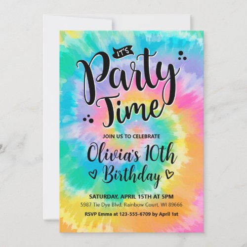 Tie Dye Birthday Invitation Rainbow Tie Dye Invitation