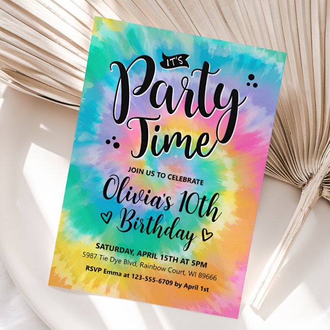 Tie Dye Birthday Invitation, Rainbow Tie Dye Invitation (Tie Die Girl Birthday Invitation)