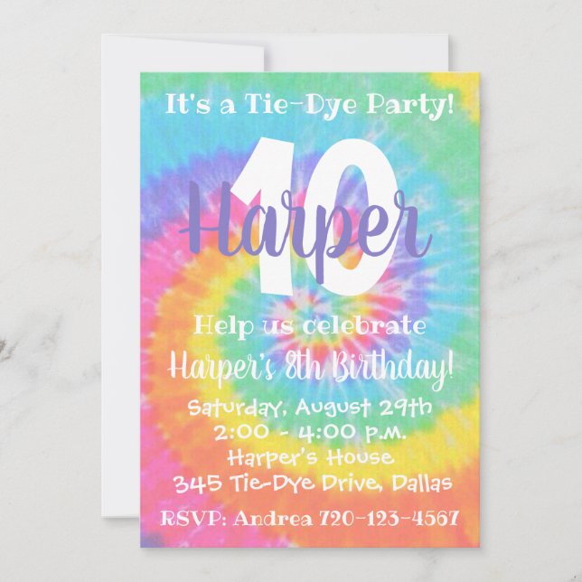 Tie Dye Birthday Invitation Tie Dye Invitation (Front)