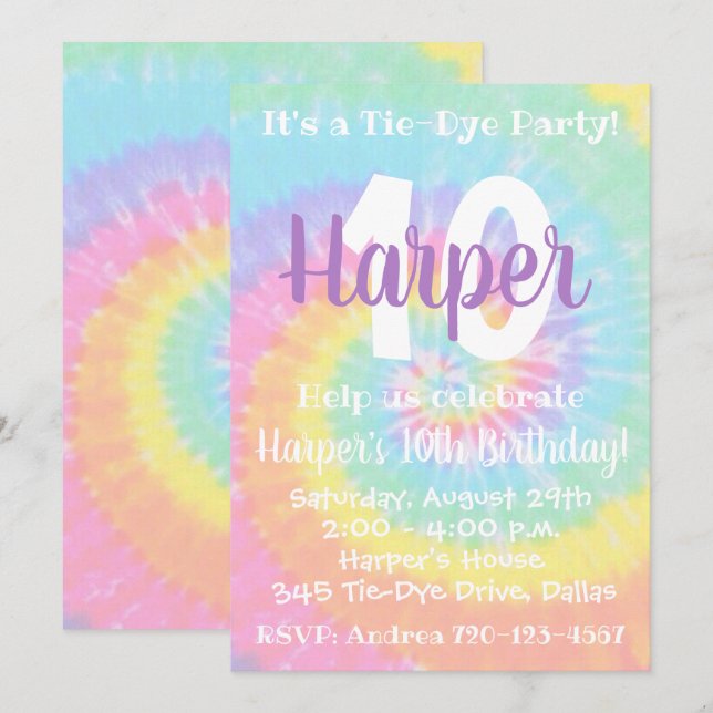 Tie Dye Birthday Invitation Tie Dye Invitation (Front/Back)