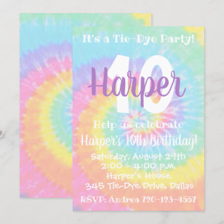 Tie Dye Birthday Invitation Tie Dye Invitation