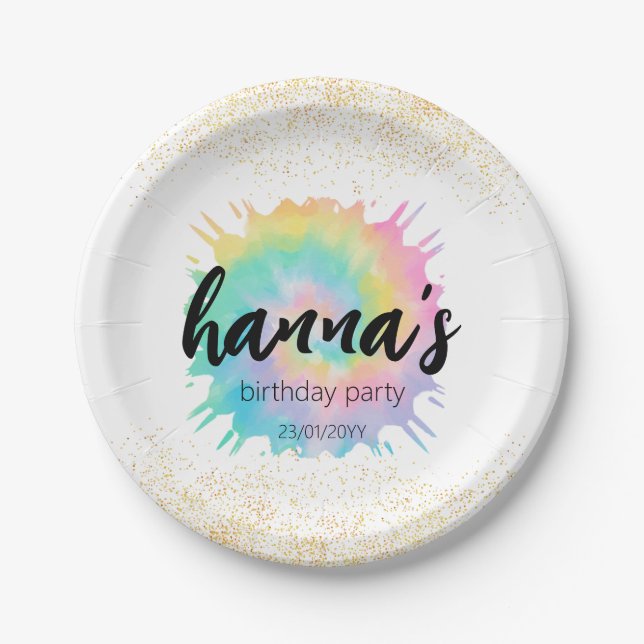 Tie-Dye Birthday Paper Plates (Front)