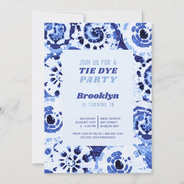 Tie Dye Birthday Party Blue Shibori Invitation (Front)